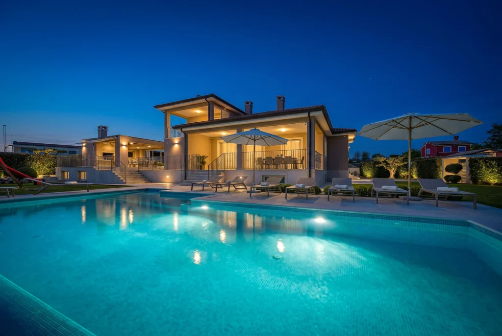 Villa-Silvia-Villa-at-Night-Pool-Lights